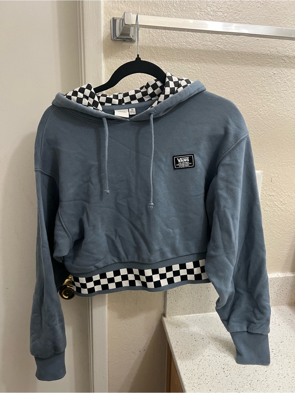 Vans Slate Blue Cropped Hoodie with Checkerboard Trim